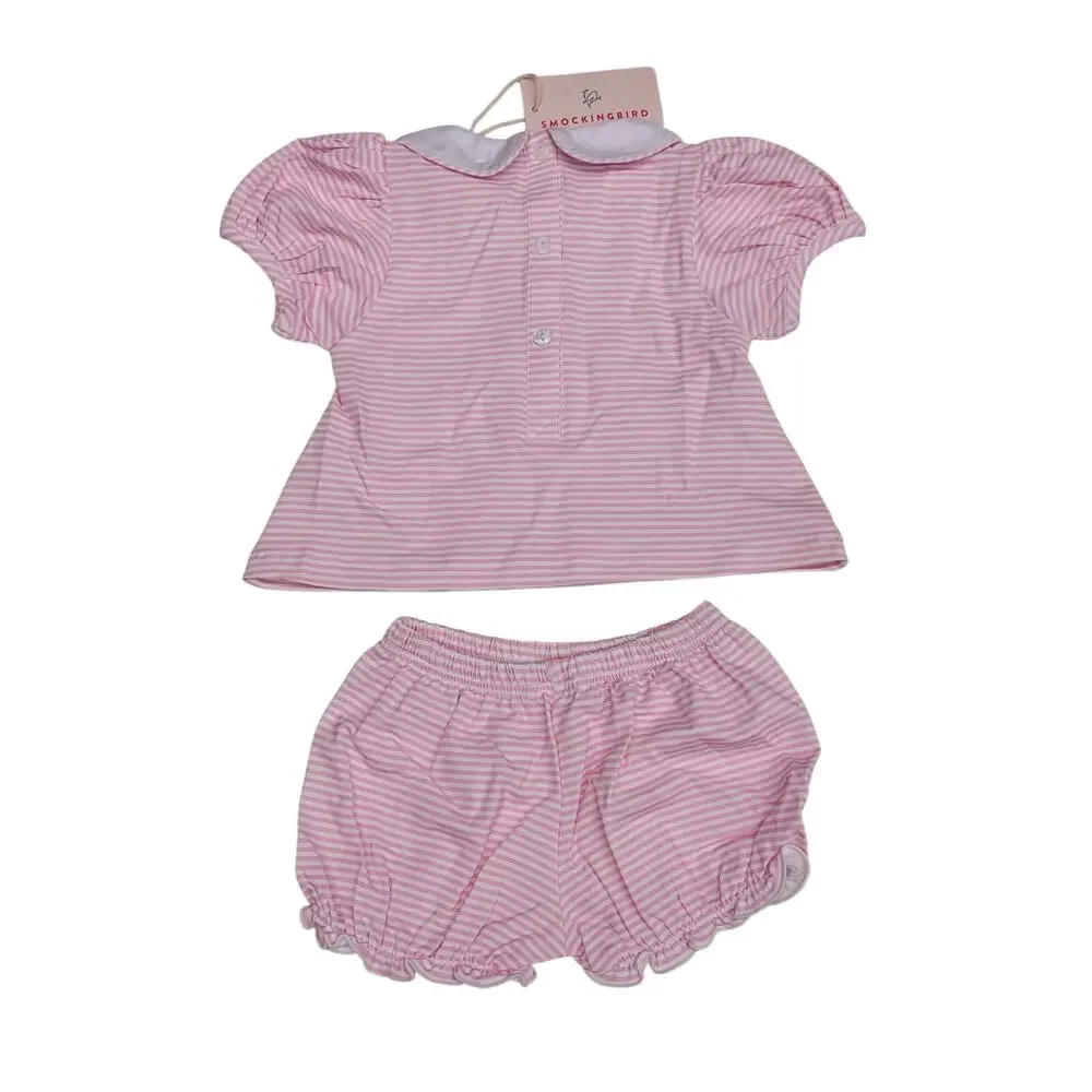 NWT Smockingbird 12M Pink Bunny Pocket Bloomer Set
